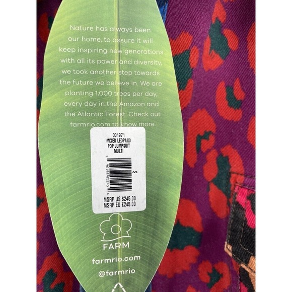 Farm Rio Small Mixed Leopard Pop Jumpsuit Coverall Size Small Cotton Denim Print - Picture 14 of 14